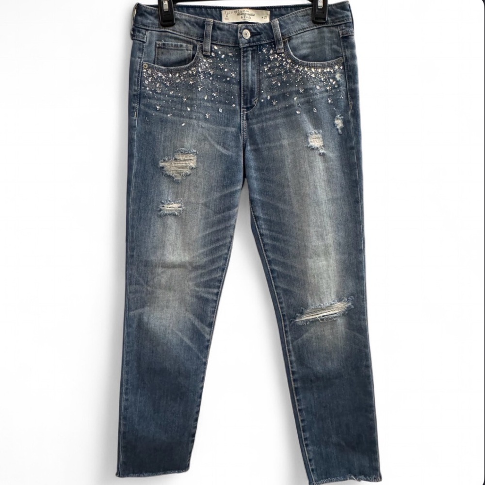 Abercrombie & Fitch Crystal Embellished Distressed Skinny Jeans